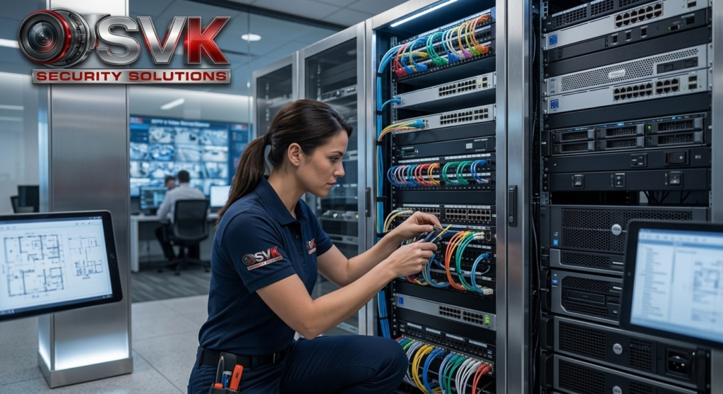 About Us 2 TECHNICIAN WORKING ON A STRUCTURED DATA RACK by SVK Security Solutions LLP